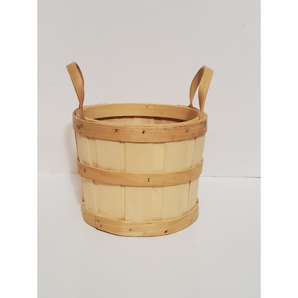 Hobby Lobby Rustic Bushel Basket W/ Unfinished Wood Slats & 2 Handles 7.5" x 8"